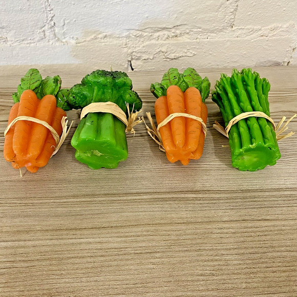 Vintage Vegetable Decorative Candles 4 Wax Pillar Candles Kitchen Fall Harvest - Picture 5 of 16